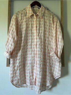 Zara Light Peach Plaid Men's Button-Down Shirt